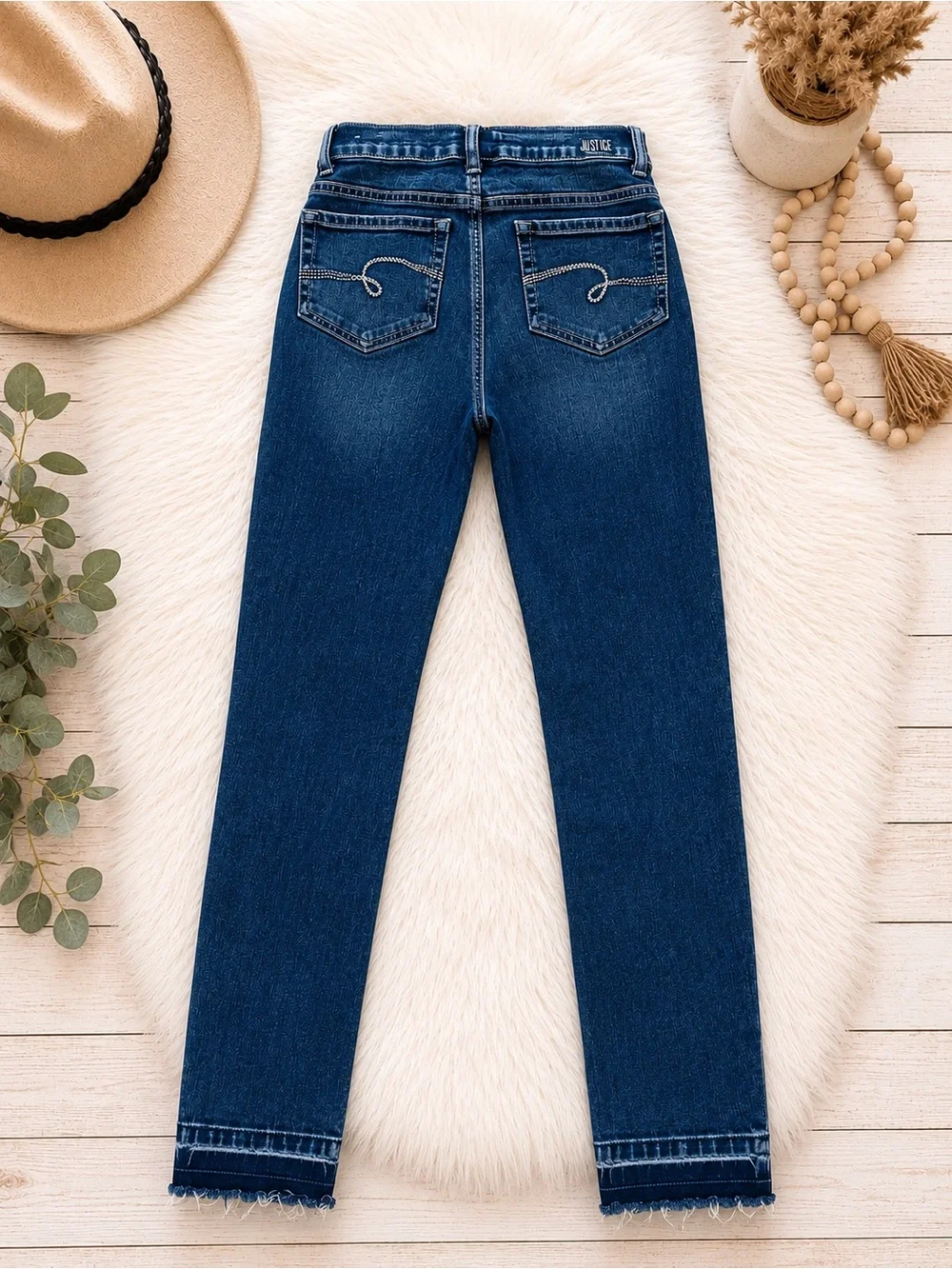 Justice Girls Size 14 High Rise Button Fly Distressed Jeans